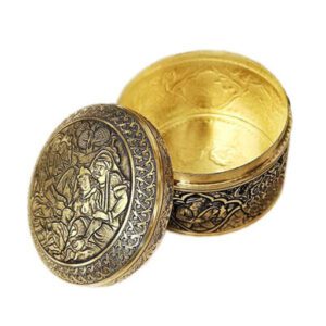 جعبه جواهرات نگارستان نیلی مدل قلمزنی برنجی سایز 5