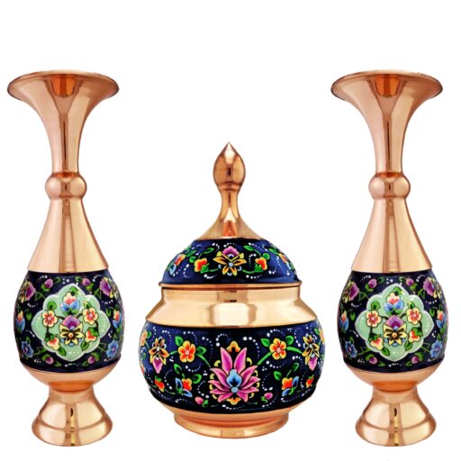 ست 3 تکه گلدان و شکلات خوری مس و پرداز کد 1720