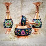 ست 3 تکه گلدان و شکلات خوری مس و پرداز کد 1720
