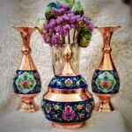 ست 3 تکه گلدان و شکلات خوری مس و پرداز کد 1720