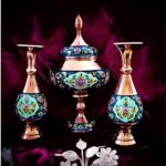 ست 3 تکه گلدان و شکلات خوری مس و پرداز کد 1716