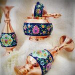 ست 3 تکه گلدان و شکلات خوری مس و پرداز کد 1720