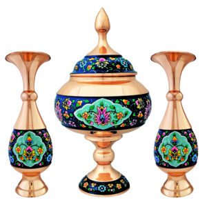 ست 3 تکه گلدان و شکلات خوری مس و پرداز کد 2027
