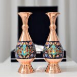 گلدان مس و پرداز ارتفاع 25 کد gold25 مجموعه دو عددی به همراه جعبه فانتزی