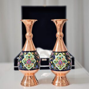 گلدان مس و پرداز ارتفاع 25 مجموعه دو عددی به همراه جعبه فانتزی