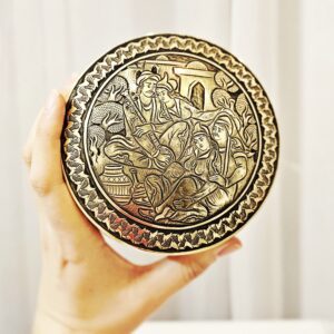 جعبه جواهرات نگارستان نیلی مدل قلمزنی برنجی سایز 6