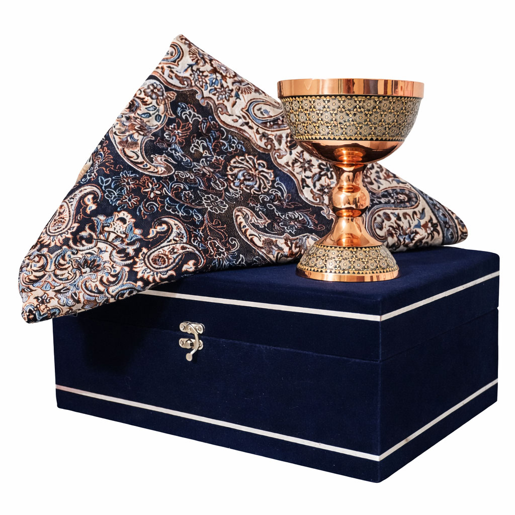 پک هدیه صنایع دستی نگارستان نیلی مدل مس و خاتم و ترمه کد 17