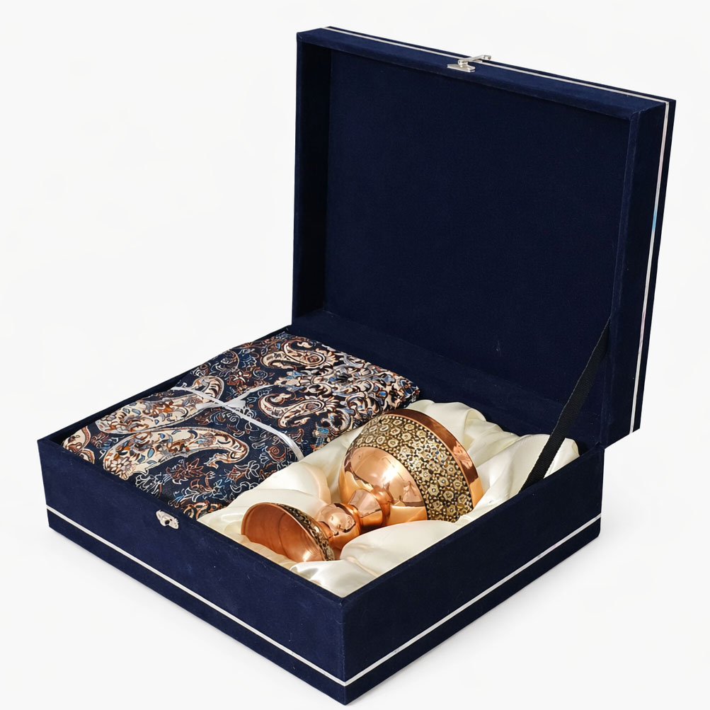 پک هدیه صنایع دستی نگارستان نیلی مدل مس و خاتم و ترمه کد 17